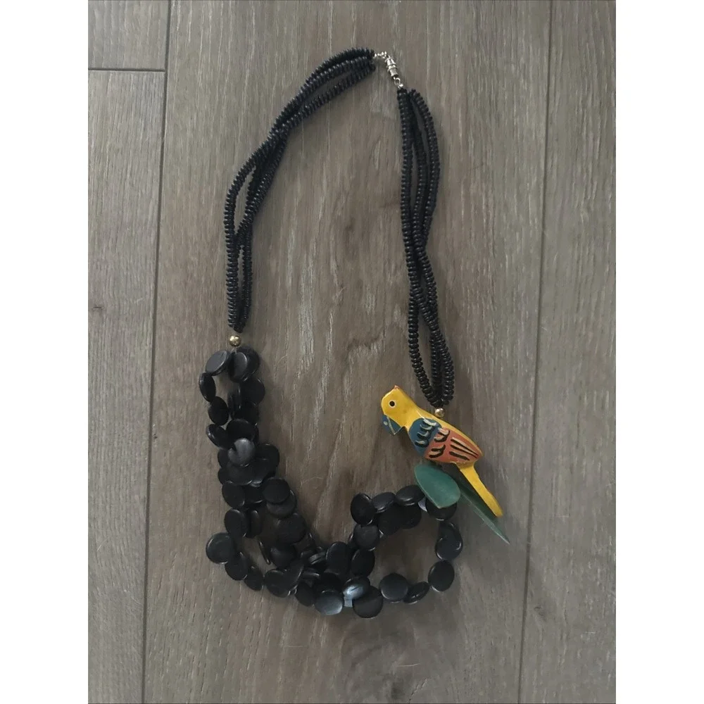 Toucan Bird Parrot Tropical Beaded Statement‎ Necklace Artisan Fun vintage